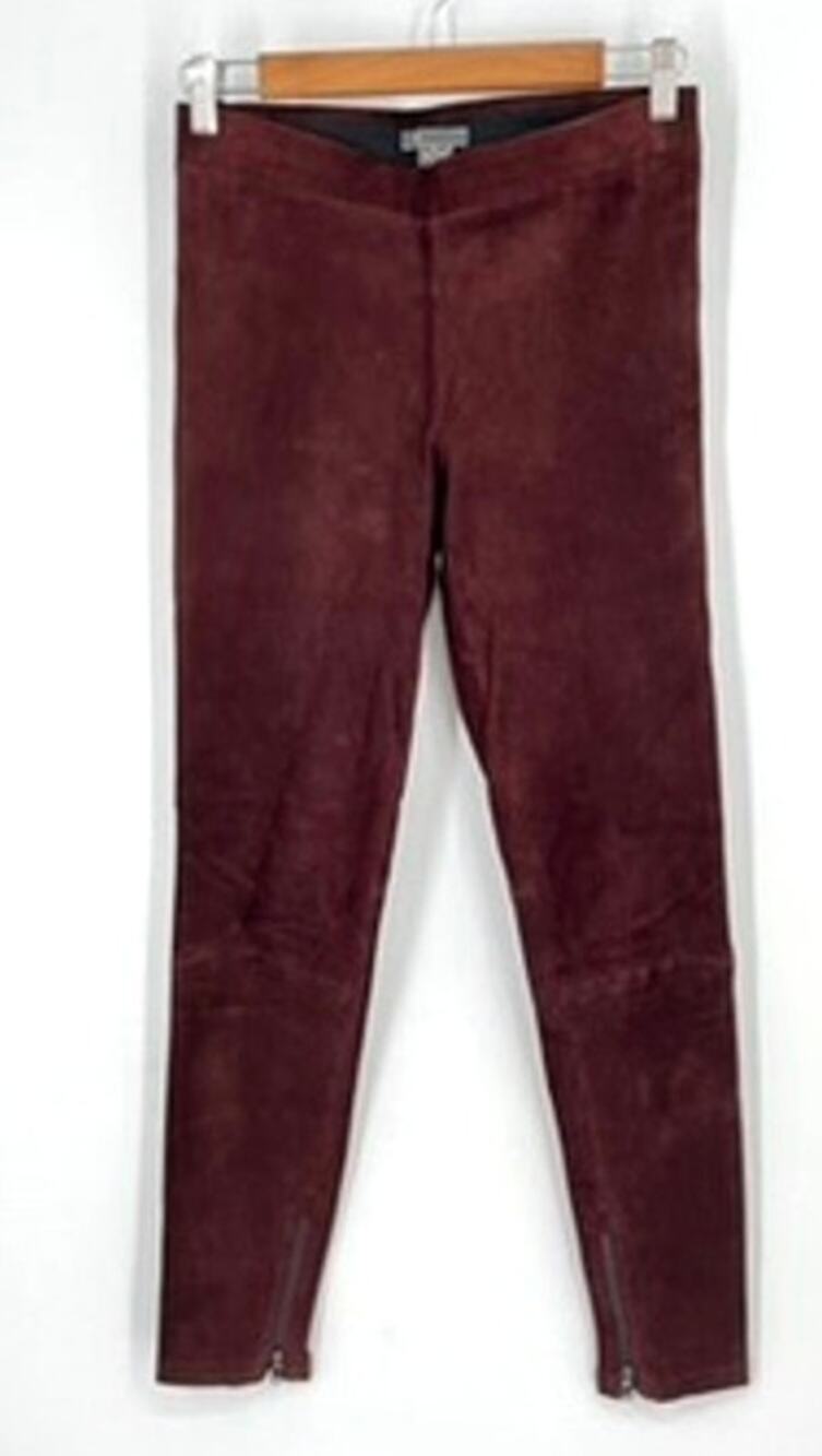 Vince 100% Leather Leggings Medium Wine Suede Flat Front Shiraz